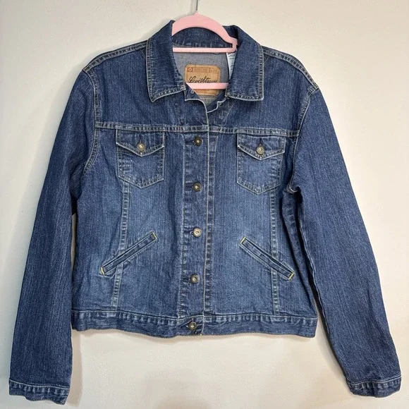 Levi Strauss Signature Denim Jacket Womens Y2K Cropped Trucker Sz Large 12/14 - Picture 1 of 16